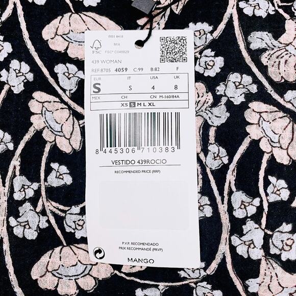 MNG Mango Floral Print Mini Dress Size 4 Black Pink Girlcore Coquette Romantic - Picture 12 of 15